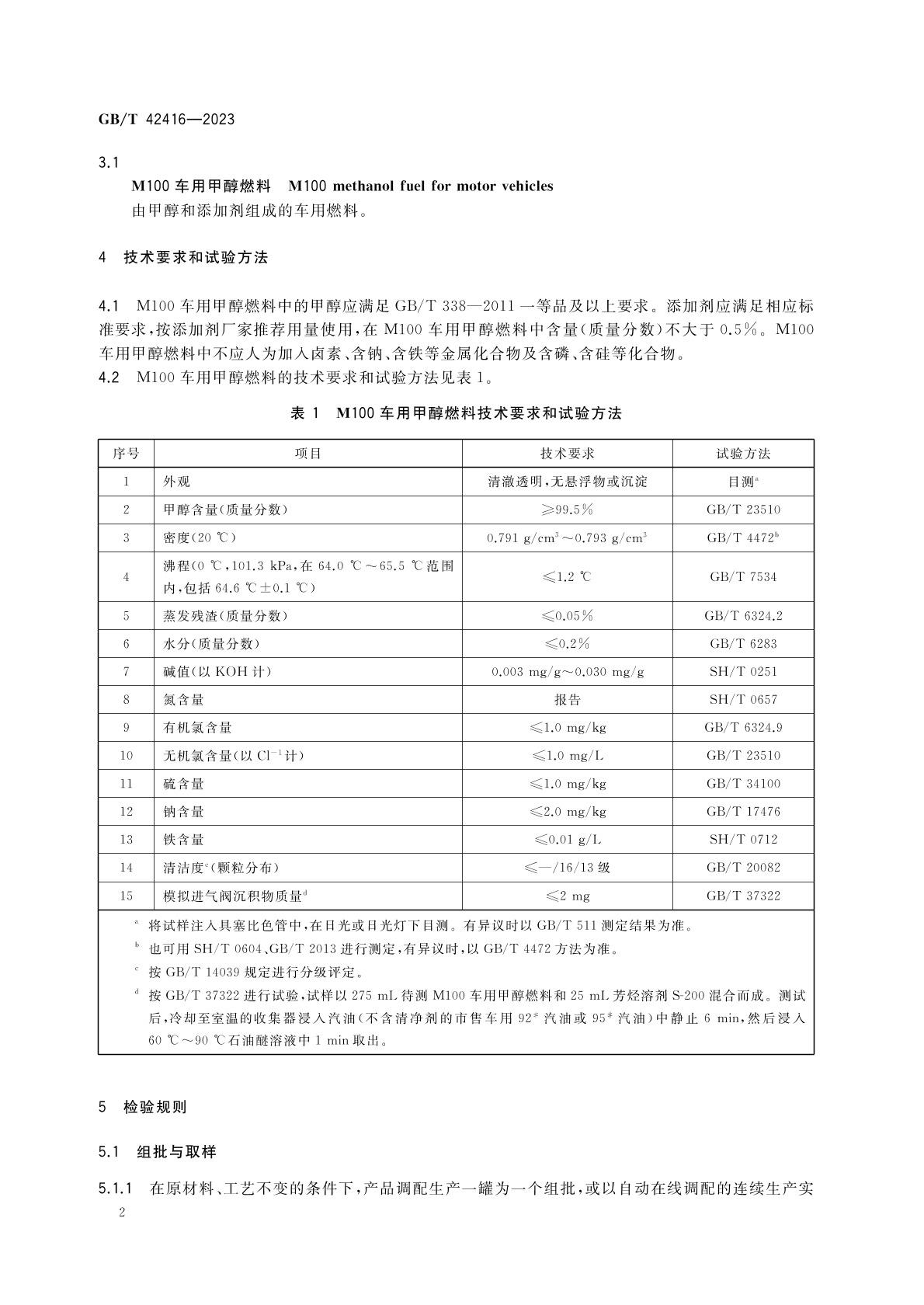 m100甲醇燃料國家標準